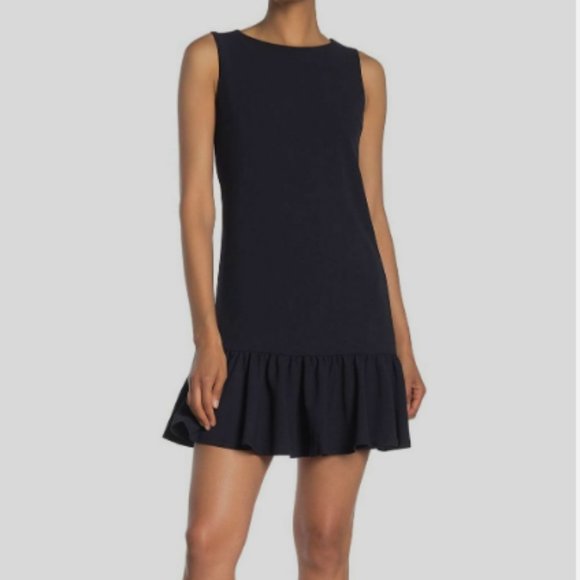 Betsey Johnson - Scuba Crepe Crew with Ruffled Hem Sleeveless Dress - Navy - Picture 1 of 9